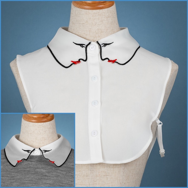 White Embroidered Crepe Polyester False Chiffon Sheer Collar Elegant Vintage Design For Women Girls Ladies Collared Shirt Blouse Sweater