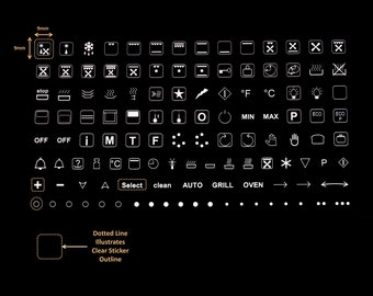 Texte blanc 119 pièces étiquettes personnalisées séparées plaque de cuisson cuisinière auto-adhésive fond transparent bouton de cadran interrupteur four autocollant remplacement température du gaz
