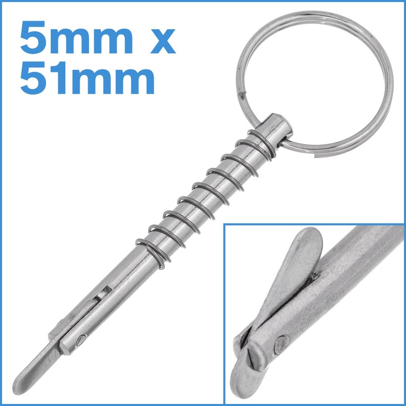 5mm X 51mm Spring Loaded Lock Pin 316 Stainless Steel Quick Release Self Locking With Keyring