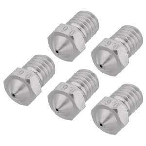 5pcs 0.6mm V6 3D Printer Nozzle Stainless Steel 1.75mm Filament 6mm M6 Thread Hole Extruder Hotend Spare Part Replace Fix Universal Screw