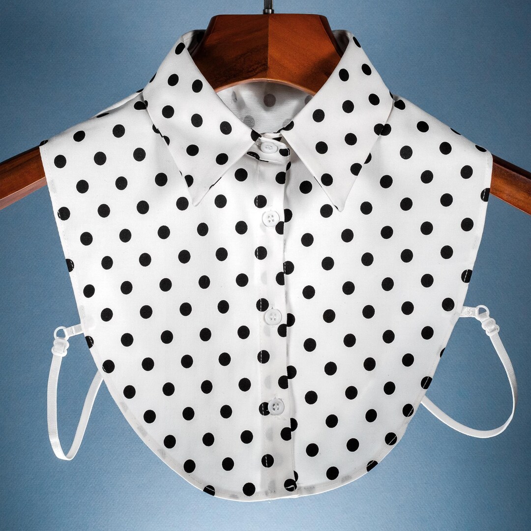 Women's White Polka Dots Printed Lapel Collar Cotton Top