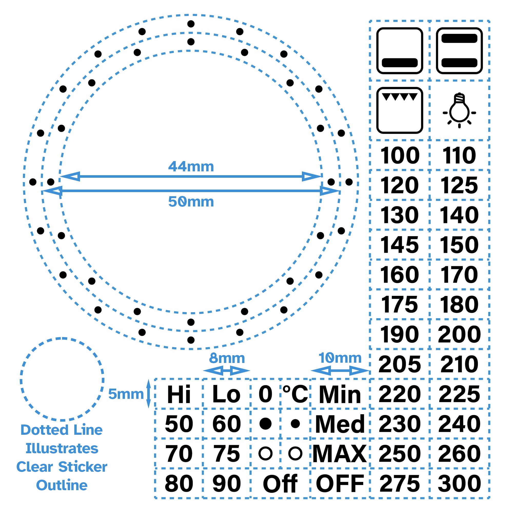 48pcs Separate Custom Dial Labels Self Adhesive, Black Print Transparent Background, Hob Stove Knob Switch Oven Sticker Replacement Gas Temp