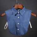 Blue Denim False Classic Cotton Collar Design For Women Girls Ladies Collared Button Shirt Classical Oxford Bust Blouse Pointed Style Jumper