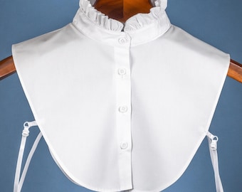 White Classic Cotton Ruffle Upright False Collar Design For Women Girls Ladies Collared Button Classical Shirt Turtle Neck Top Bust Blouse