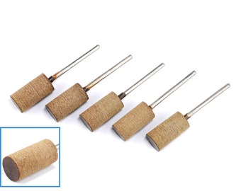 5pcs Leather Burrs 10mm Cylinder Head 3mm Shank Polish Polishing Buffer Buffing File Mount Mounted Rotary Drill Bit End Tip Tipped Tool Set