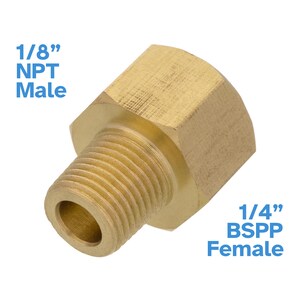 以下が含まれることがあります： 真鍮製 1/8 インチ NPT オス - 1/4 インチ BSPP メス アダプター継手