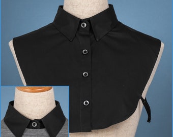 Black Straight Pointed Flat Cotton False Collar Vintage Design For Women Girls Ladies Collared Button Shirt Bust Slip On Blouse For Sweater