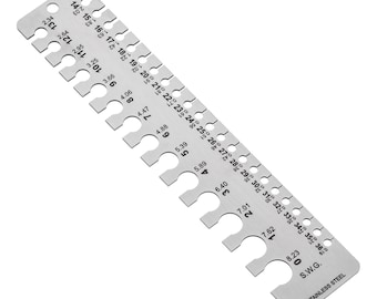 0-36 SWG Imperial 0.19 - 8.23 mm Metric Standard Wire Gauge Diameter Measurement Stainless Steel Marked Thick Measure Ruler Hole Plate Tool