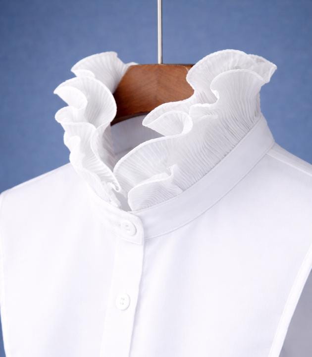 White Ruffle Classic Satin False Upright Collar Design for Women