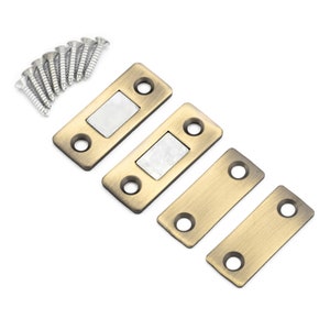 2 Sets Antique Gold Magnetic Plate Latch Ultra Thin Door Lock With Screw Cabinet Cupboard Repair Kit Security Repairing Fixing Part Tool
