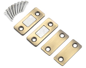 2 Sets Antique Gold Magnetic Plate Latch Ultra Thin Door Lock With Screw Cabinet Cupboard Repair Kit Security Repairing Fixing Part Tool