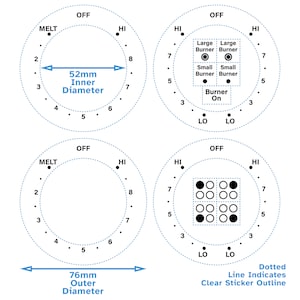 Ensemble de 4 cadrans Melt-Hi Lo AC/CCW, étiquette adhésive pour brûleur de table de cuisson, impression noire, dos transparent pour GE, autocollants pour interrupteur à bouton, cuisinière à gaz de remplacement