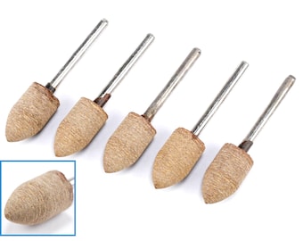 5pcs Leather Burrs 10mm Cone Shape Head 3mm Shank Polish Polishing Buffer Buffing File Mount Mounted Rotary Drill Bit Tip Tipped Tool Set