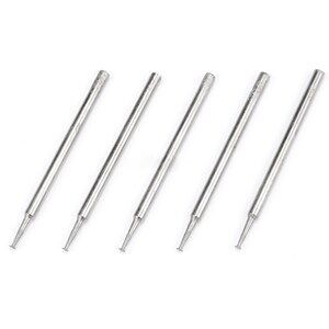 May include: Five silver-colored metal tools with pointed tips. The tools are arranged in a row on a white background.