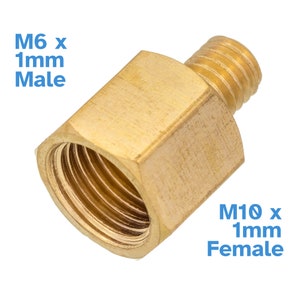 M6 x 1mm Male To M10 x 1mm Female Brass Pipe Fitting Coupler Reducer Hex Head Water Gas Oil Fuel Tube Threaded Connector Adaptor Joiner