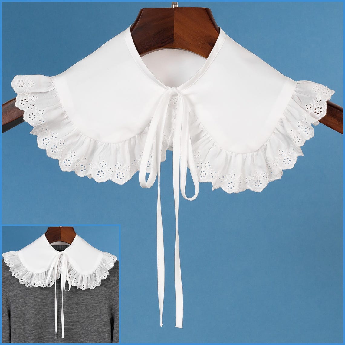 Round Collared White Peter Pan Ruffle Satin Crepe Rounded Round Collar for Women Girls ...