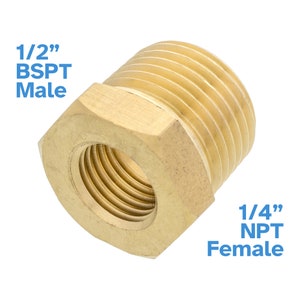 1/2" BSPT Male To 1/4" NPT Female Brass Pipe Fitting 21mm Coupler Hex Tube Threaded Connector Adaptor Joiner Reducer Water Gas Oil Fuel Bush