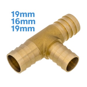Raccordo a T in ottone da 19 mm - 16 mm - 19 mm, sdoppiatore a 3 vie, raccordo per tubo conico, raccordo per tubo flessibile conico, adattatore per giunto a T