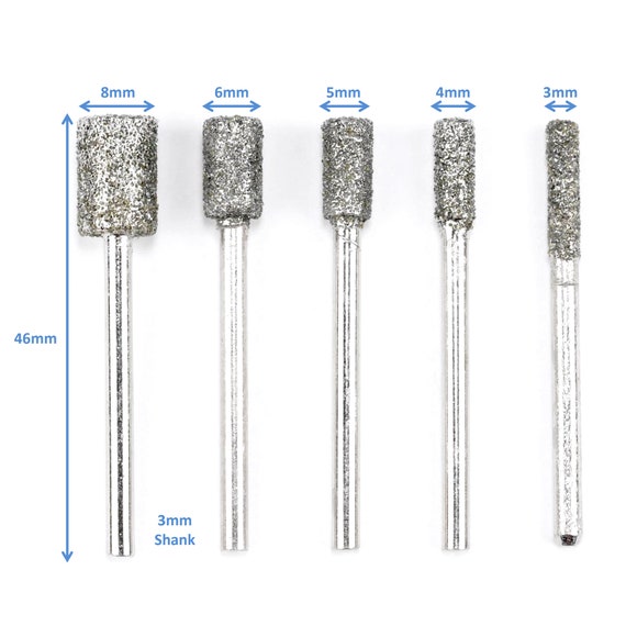 5-Piece 50 Grit Coarse Diamond Burr Set 3mm-8mm Cylinder Head | For Rotary Tool