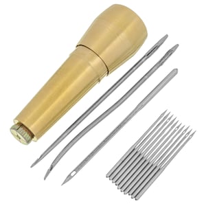 1 Set Shoe Repair Kit Awl With Brass Handle, 10 Hook Needles, Sewing Tool Hand Stitcher Canvas Leather Craft Shoes Heel Fix Fixing Repairing