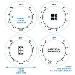 Ensemble de 4 cadrans Lo-Med-Hi Hi-Lo-Hi AC/CCW Table de cuisson 4 plaques de cuisson Étiquette noire imprimée au dos transparent pour Samsung - Bouton interrupteur Stickers pour cuisinière à gaz