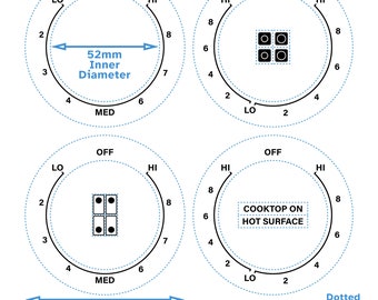 Ensemble de 4 cadrans Lo-Med-Hi Hi-Lo-Hi AC/CCW Table de cuisson 4 plaques de cuisson Étiquette noire imprimée au dos transparent pour Samsung - Bouton interrupteur Stickers pour cuisinière à gaz