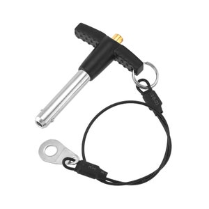 May include: A silver and black quick release pin with a T-shaped handle and a black cord with a metal ring. The cord has a black tag with the text "(9.50)".