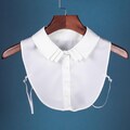 White False Satin Collar Cascade Design For Women Girls Ladies Collared Button Shirt Bust Blouse For Jumper Sweater Top Pointed Layer Style