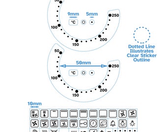 36 etiquetas adhesivas de temperatura con símbolos y giro de 50 a 250 grados en sentido antihorario, color negro, para perilla de control de estufa, interruptor de horno y encimera de gas.