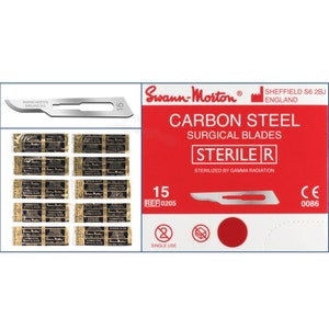 10pcs No. 15 Swann Morton Carbon Steel Sealed Sterile Scalpel Blades Craft Sculpting Cut Cutting Tool - Suitable for Handle #3, 5, 7, 9