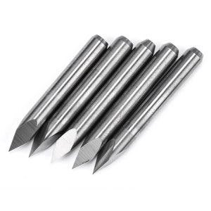 May include: Five silver-coloured, pointed, woodworking router bits.