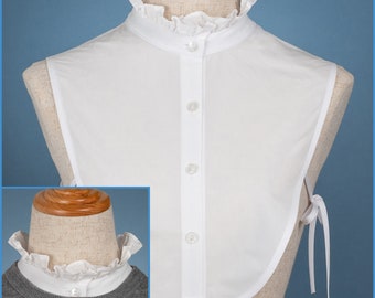 Blanc à volants col haut coton faux col vintage conception verticale pour femmes filles dames col bouton chemise buste chemisier pour pull