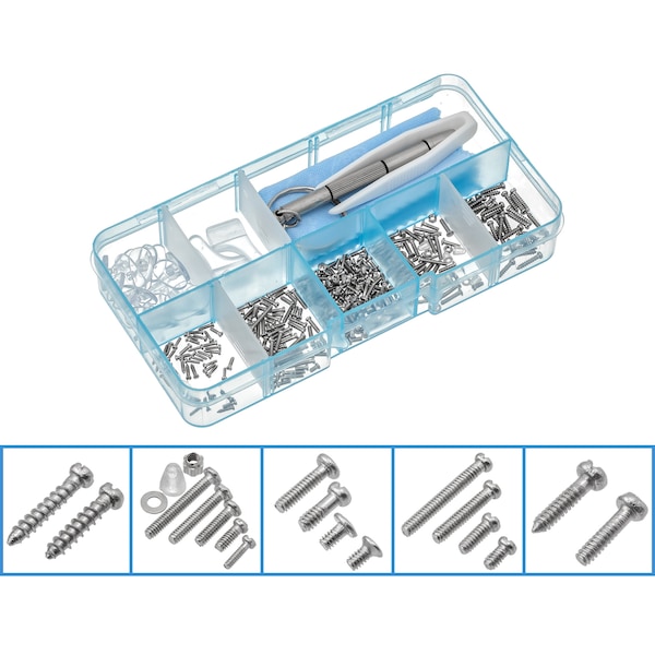 Vis assorties avec kit de réparation de plaquette nasale transparente Lunettes Tournevis et crochet d'oreille Spécifications de lunettes optiques Fixation de lunettes Ensemble d'outils de remplacement