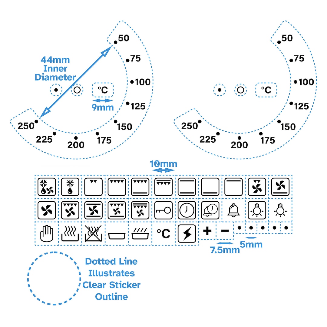 44pcs Combination Symbols & 50250 Degree Temperature Dial Labels
