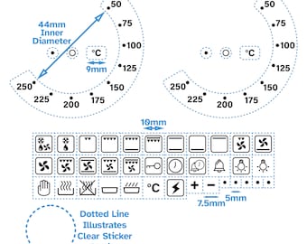 44pcs Combination Symbols & 50-250 Degree Temperature Dial Labels, Stove Self Adhesive Black Print, Knob Switch Oven Stickers Top Gas Hob