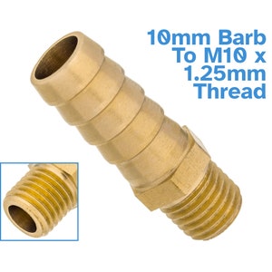Può includere: Un raccordo in ottone da 10 mm con filettatura maschio M10 x 1,25 mm. Il raccordo è progettato per collegare un tubo da 10 mm a un tubo filettato.
