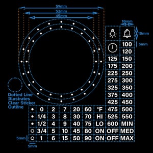 Texte blanc sur fond transparent, 66 pcs US Fahrenheit, deux anneaux séparés, 45 mm 52 mm, cadran pour four 60 120, minuterie, bouton de la plaque de cuisson, décalcomanie pour cuisinière