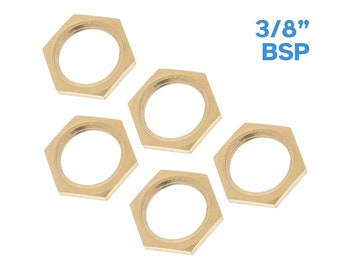 5 Stück 3/8 "BSP Gewinde Messing Gegenmutter Rohrverschraubung 3mm Dicke Flache Sechskant-Kontermutter Dünner Stecker Wasser Gas Flüssigkeit Luft Öl Adapterrohr