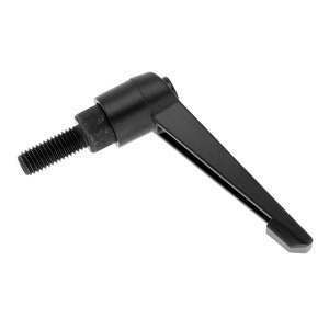 Puede incluir: Manija de palanca de plástico negro con un eje roscado. La manija está diseñada para apretar y aflojar objetos.