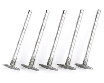 5pcs 14mm Flat Head Diamond Burrs 3mm Shank Wheel Disc Circular Polishing Cutting Grinding Carving Gem Stone File Rotary Drill Bit Tool Set