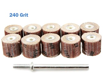 11 stuks schuurflap 240 korrel medium 9 mm ronde kop wiel 3 mm schacht doorn zand papier trommel schuurmachine slijpen roterende boor gereedschapset