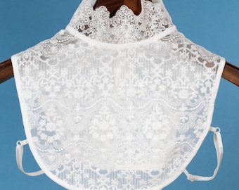 White Sheer False Lace Upright Turtle Neck Collar Floral Ruffle Design For Women Girls Ladies Collared Button Sweater Top Blouse Shirt Bust