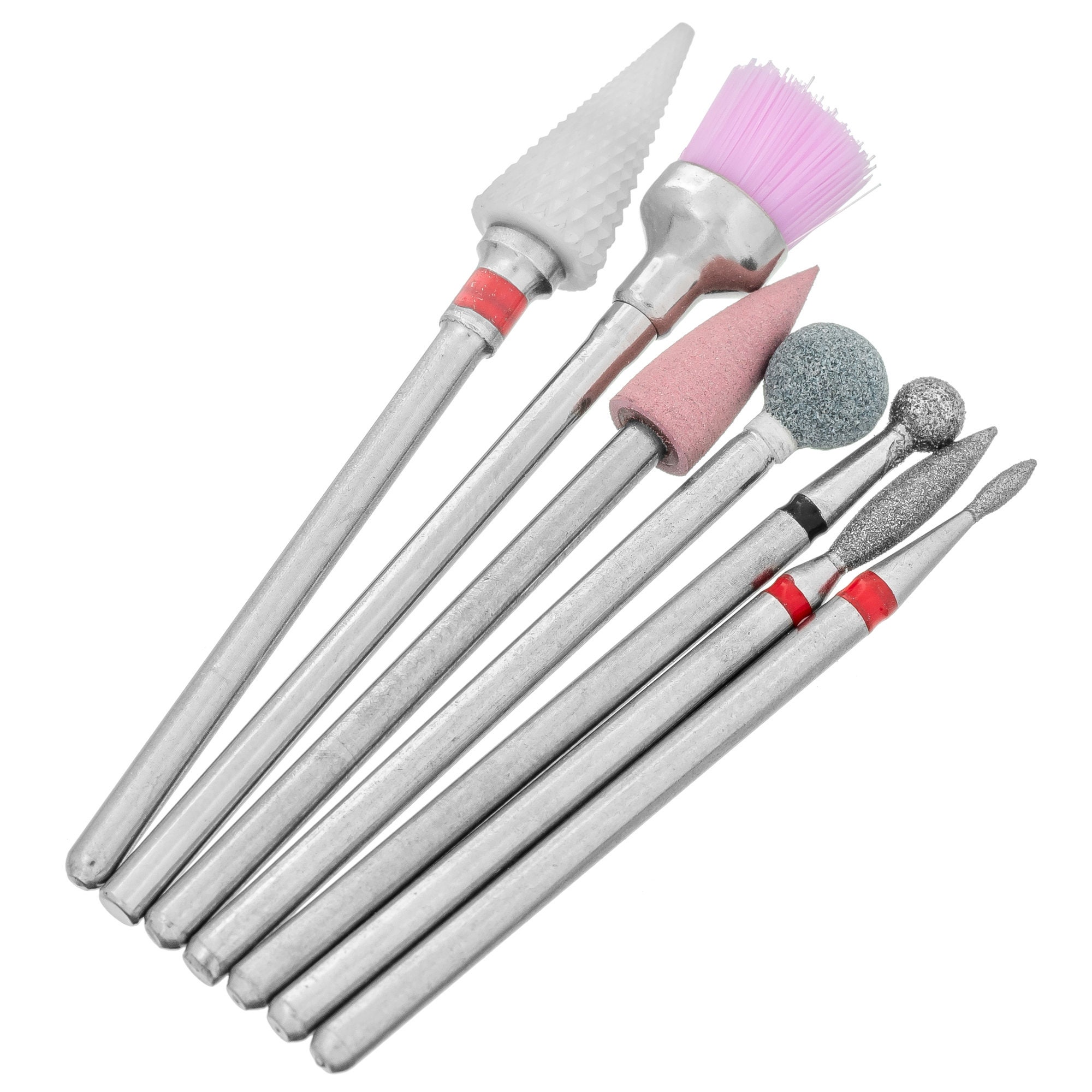 7pcs Diamond Stone Ceramic Rubber Nylon Burrs 2.35mm Shank Drill Bit Pointed Ball Oval Taper Polishing Nail Manicure Pedicure File Tip Tool