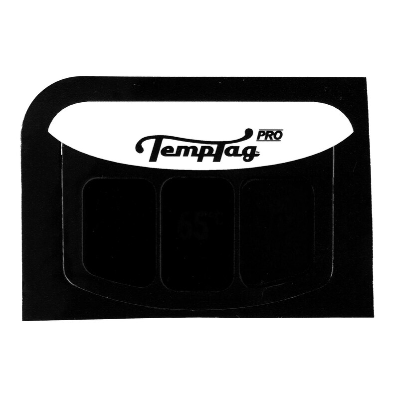 May include: Black and white TempTag PRO label with three blank rectangular spaces for writing.