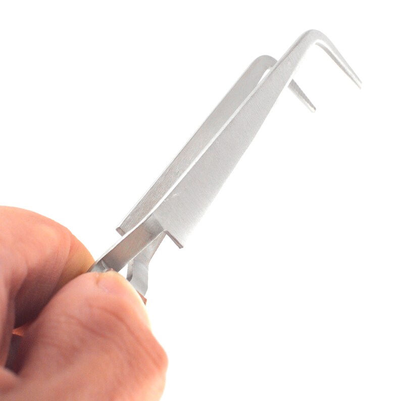 90 Degree Angled Nose Cross Locking Tweezer Stainless Steel Self