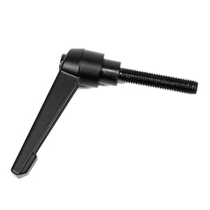 Puede incluir: Manivela de mano de plástico y metal negro con un eje roscado. La manivela está diseñada para apretar o aflojar objetos.