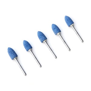 5pcs 10mm Cone Chrome Corundum Burr Abrasive Ceramic Stone 3mm Shank Polishing Grinding Buffing Rotary Drill Bit File Taper Mount Tip Tool