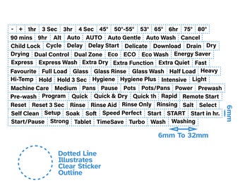 94 stuks vaatwasser tekst belettering woorden zelfklevend bedieningspaneel label zwarte print met duidelijke achtergrond, knop sticker functies sticker
