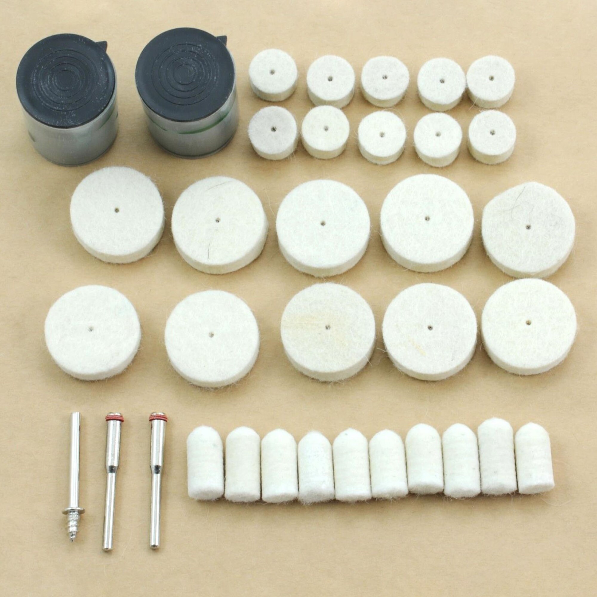Round Buff Bit 35pcs Wool Felt Wheel 26mm 13mm Round Disc 10mm Cone 3.175mm Shank ...