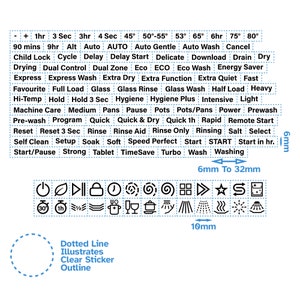 Combination 120pcs Dishwasher Black Lettering Text Function Symbols Self Adhesive Control Panel Label Clear Label Button Sticker Decal Front